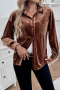 stylish slight stretch velvet 3 colors single-breasted pocket all-match blouse_Red_Dark Green_Brown