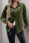 stylish slight stretch velvet 3 colors single-breasted pocket all-match blouse_Red_Dark Green