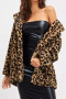 casual non-stretch leopard printing lapel plush jacket_White_Brown