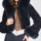 casual plus size non-stretch hooded tweed stitching fur jacket_Black