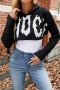 casual halloween slight stretch knitted 3 colors hooded crop sweater_Black