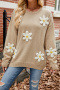 casual slight stretch knitted 4 colors 3d flower loose all-match sweater_Black_Pink_Sky Blue_Khaki 