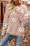 casual slight stretch knitted 4 colors 3d flower loose all-match sweater_Black_Pink