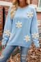 casual slight stretch knitted 4 colors 3d flower loose all-match sweater_Black_Pink_Sky Blue