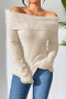 stylish slight stretch knitted pure color off shoulder all-match sweater_Pink_Beige