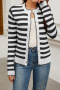 casual slight stretch stripe knitted 3 colors single-breasted all-match sweater_Black