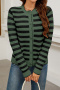 casual slight stretch stripe knitted 3 colors single-breasted all-match sweater_Black_Dark Green