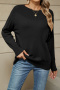 casual slight stretch knitted 3 colors crew neck loose all-match sweater_Black