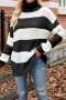 casual slight stretch color-block knitted turtleneck loose all-match sweater_Black