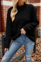 casual slight stretch twist knitted 5 colors loose all-match sweater_Black