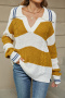 casual slight stretch color-block knitted turndown collar long sleeve sweater_Gray_Yellow