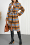 casual plus-size no-stretch contrast plaid wool-like fabric with liner overcoats(with belt)_Pink_Blue