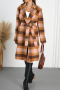 casual plus-size no-stretch contrast plaid wool-like fabric with liner overcoats(with belt)_Pink