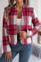 casual slight stretch plaid print long sleeve stylish outwear_Black_Red