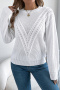 casual stretch solid color crew neck long sleeve knit sweater_White