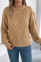 casual stretch solid color crew neck long sleeve knit sweater_White_Orange_Khaki