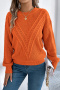 casual stretch solid color crew neck long sleeve knit sweater_White_Orange