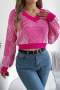 casual stretch v-neck long sleeve ribbed cropped knit sweater_Black_Magenta