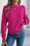 autumn casual stretch contrasting crew neck long sleeve knit sweater_Magenta