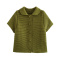 new stylish slight stretch solid color single breasted short sleeve knit wear_Green