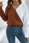 casual stretch contrasting v-neck button long sleeve loose knit wear_Black_Gray_Brown