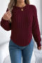 casual stretch solid color crew neck ribbed simple sweater_White_Rose Red