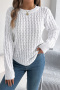 casual stretch solid color crew neck ribbed simple sweater_White