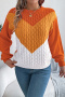 casual stretch crew neck contrasting twist long sleeve knit sweater_Gray_Pink_Orange
