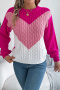 casual stretch crew neck contrasting twist long sleeve knit sweater_Gray_Pink