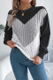 casual stretch crew neck contrasting twist long sleeve knit sweater_Gray