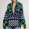 casual slight stretch loose 8-colors printed knitted sweater_Black_White_Magenta_Deep Yellow_Green