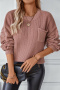new stylish slight stretch 3-color knit pocket loose long sleeve sweaters_White_Pink_Dusty Pink