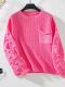 new stylish slight stretch 3-color knit pocket loose long sleeve sweaters_White_Pink