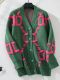 stylish casual knit slight stretch embroidery letters long sleeve cardigans_Pink_Forest Green