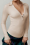casual stretch solid color v-neck button ribbed long sleeve slim top_Black_White_Gray_Dark Gray_Magenta_Beige