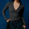 casual stretch solid color v-neck button ribbed long sleeve slim top_Black_White_Gray_Dark Gray