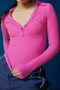 casual stretch solid color v-neck button ribbed long sleeve slim top_Black_White_Gray_Dark Gray_Magenta