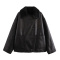 casual non-stretch suede fabric teddy fleece jacket_Black