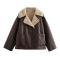 casual non-stretch suede fabric teddy fleece jacket_Black_Brown