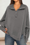 six colors casual stretch button loose slit solid color sweatshirt_Black_White_Gray