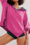 six colors casual stretch button loose slit solid color sweatshirt_Black_White_Gray_Magenta