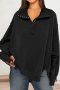 six colors casual stretch button loose slit solid color sweatshirt_Black