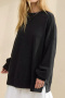 autumn casual stretch crew neck solid color long sleeve loose sweatshirt_Black