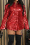 stylish plus size slight stretch sequin 3 colors single-breasted outerwear_Black_Red