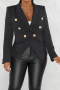stylish plus size non-stretch 3 colors shoulder padded long sleeve blazer_Black