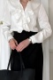 exquisite non-stretch satin pure color ruffle single-breasted blouse_Black_White