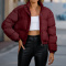 new casual plus-size slight stretch 7-color high neck cotton jackets_Black_Rose Red