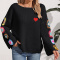 casual slight stretch knitted 3 colors loose sweater(crochet random colors)_Black