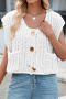 casual high stretch solid color single-breasted pocket knit tank top_White