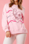 casual non-stretch heart sequin decor crew neck sweatshirts_Black_Pink